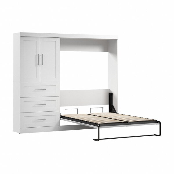 Bestar Pur Full Murphy Bed and Storage Cabinet with Drawers (95W) in White