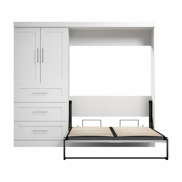 Bestar Pur Full Murphy Bed and Storage Cabinet with Drawers (95W) in White