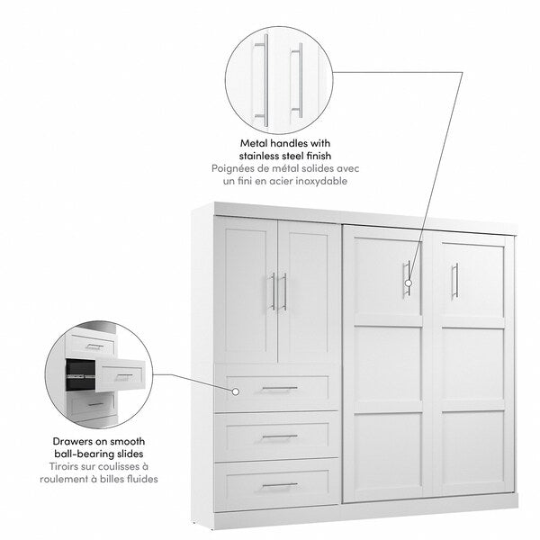 Bestar Pur Full Murphy Bed and Storage Cabinet with Drawers (95W) in White