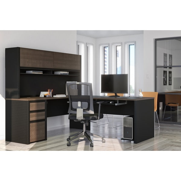 Connexion L-Shaped Workstation with hutch, Antigua/Black