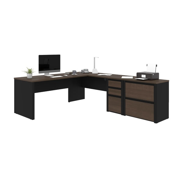 Connexion L-Shaped Workstation with Lateral File, Antigua/Black