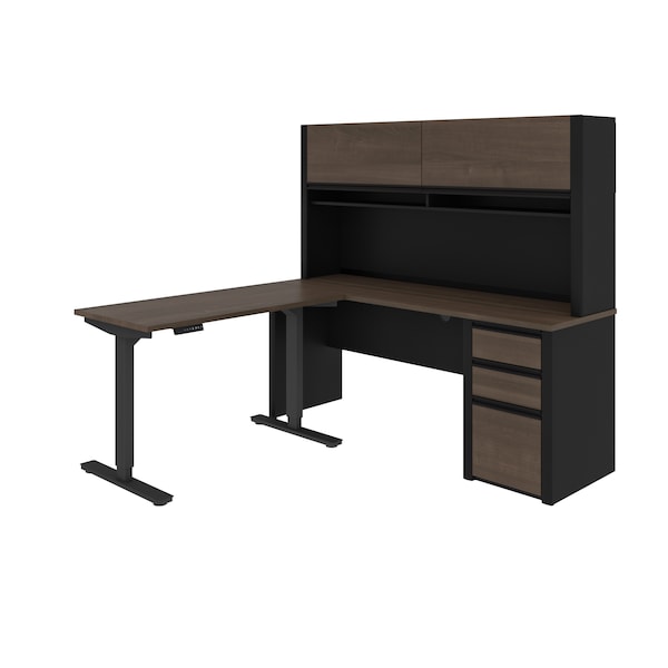 Connexion Height Adjustable L-Desk with Hutch, Antigua/Black