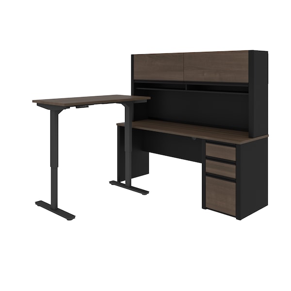 Connexion Height Adjustable L-Desk with Hutch, Antigua/Black