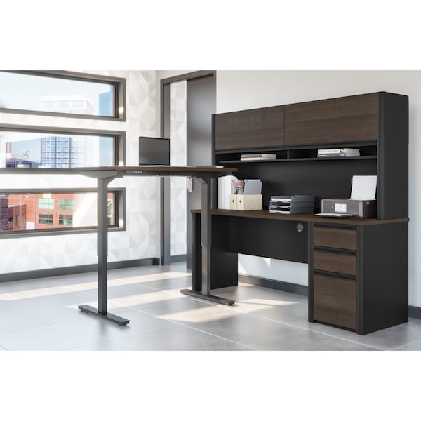 Connexion Height Adjustable L-Desk with Hutch, Antigua/Black