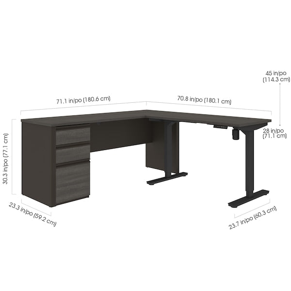 Prestige + Height Adjustable L-Desk, Bark Gray/Slate