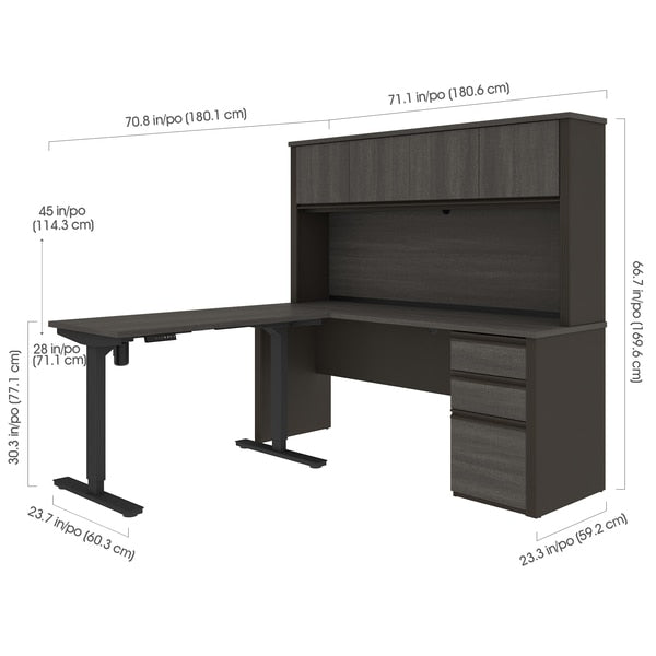 Prestige + Height Adjustable L-Desk with Hutch, Bark Gray/Slate