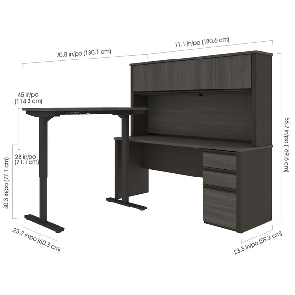 Prestige + Height Adjustable L-Desk with Hutch, Bark Gray/Slate