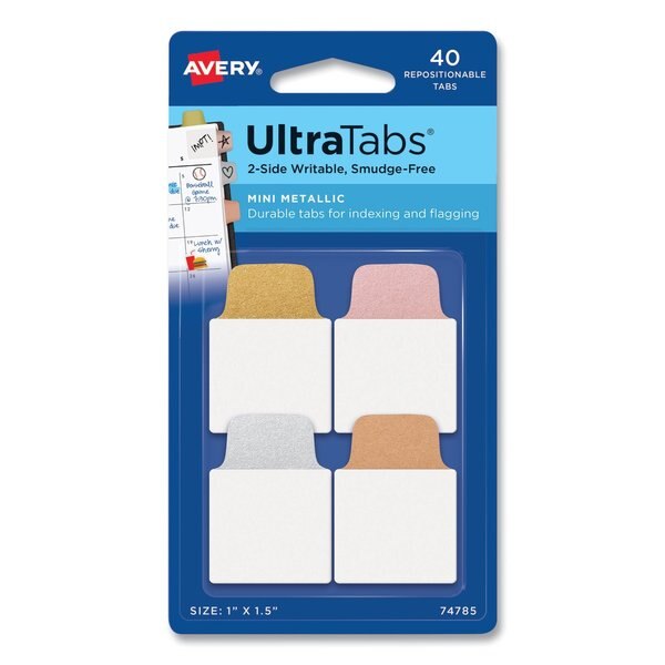 Ultra Tabs Repositionable Tabs, 1 x 1.5, Assorted Metallic, PK40
