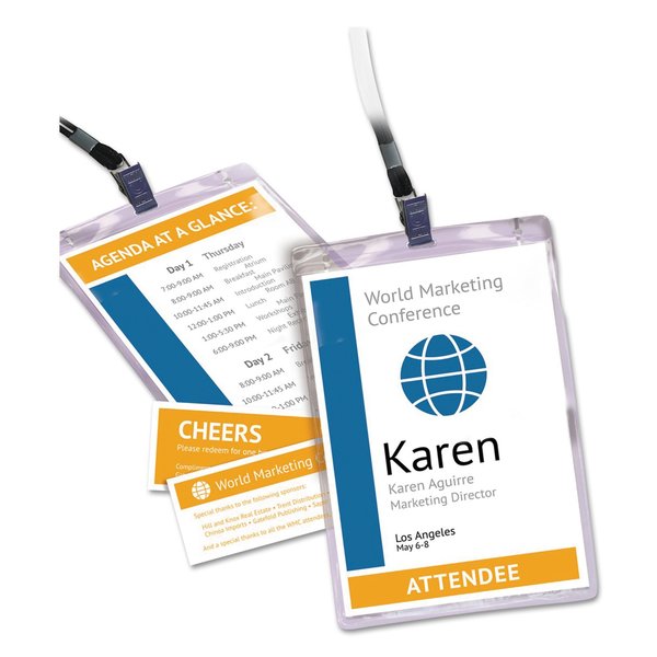 Lanyard Badge Holder w/Laser/Inkjet Inserts, Top Load, 4.25x6, WE, PK75