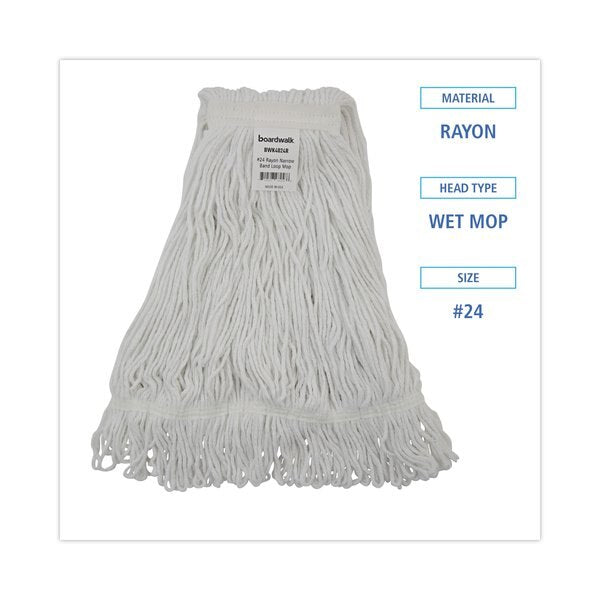 1.25 in Looped-End Wet Mop, White, Rayon, PK12