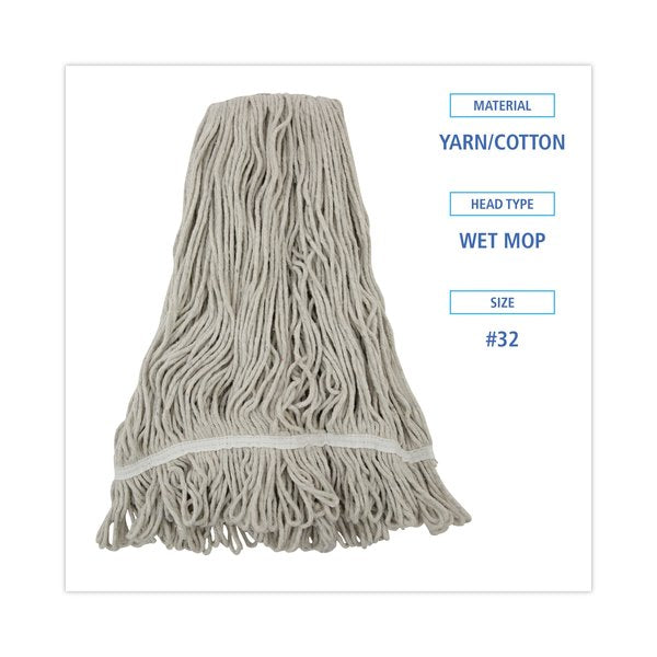 1.25 in Looped-End Wet Mop, White, Cotton, PK12, UNS 4032C