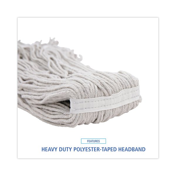 1.25 in Looped-End Wet Mop, White, Cotton, PK12, UNS 4032C