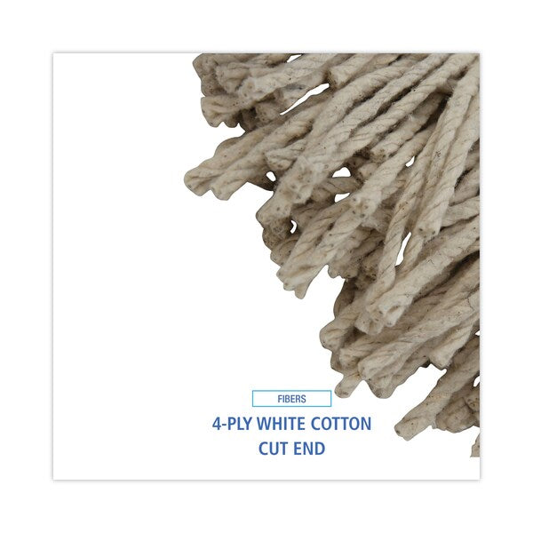 1.25 in Cut-End Wet Mop, White, Cotton, PK12, UNS 732C