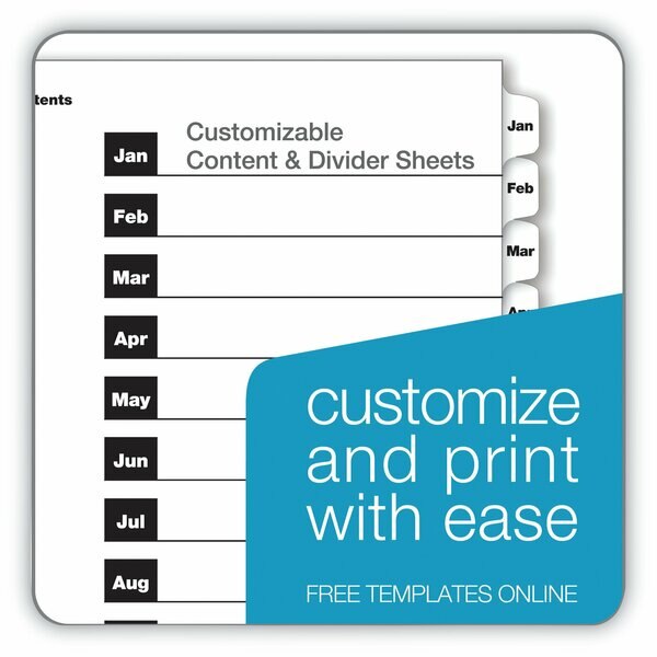 Table of Contents Index Dividers, Monthly Jan-Dec, White, PK12