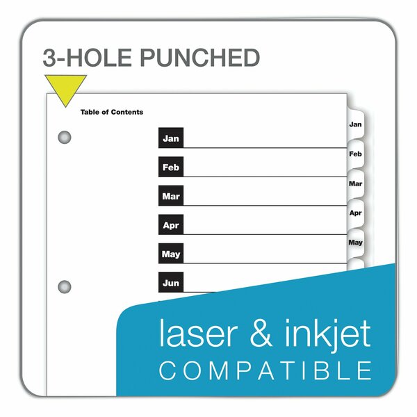 Table of Contents Index Dividers, Monthly Jan-Dec, White, PK12