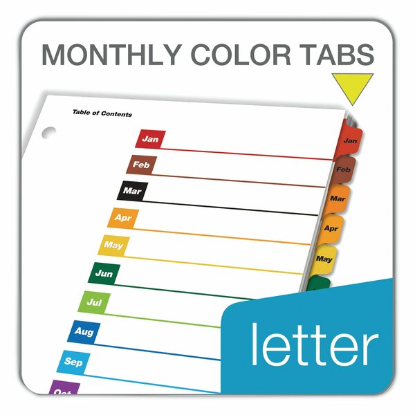Table of Contents Index Dividers, Monthly Jan-Dec, Assorted, PK12