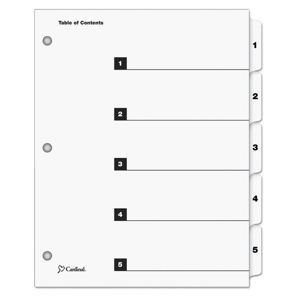 Table of Contents Index Dividers, 1-5, White, Pk24