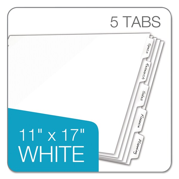 Write & Erase Divider, Tabloid, 5 Tab, White
