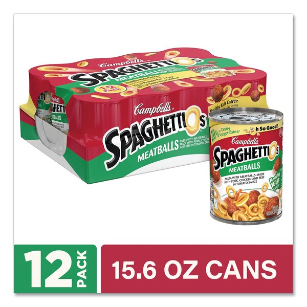 Canned Pasta with Meatballs, 15.6 oz Can, PK12