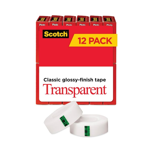 Transparent Tape, 3/4x1000in., Clear, PK12