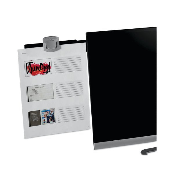 Swing Arm Copyholder, Adhesive Monitor Mount, Plastic, 30 Sht Cap, Blk