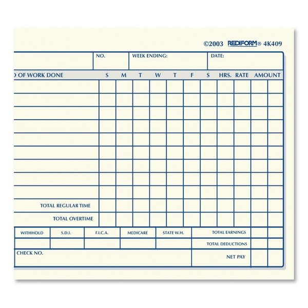 Employee Time Card, Weekly, 4.25x7