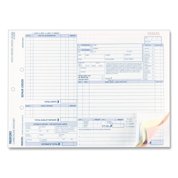 Auto Repair Form, 4 Part Carbonless, PK50