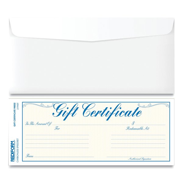 Gift Cert Form with Envelopes, PK25