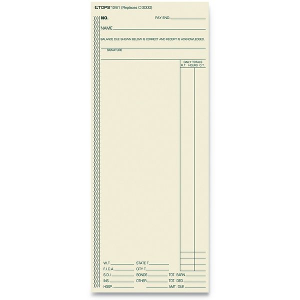 Time Card, Weekly, 3 3/8x8 1/4, PK500