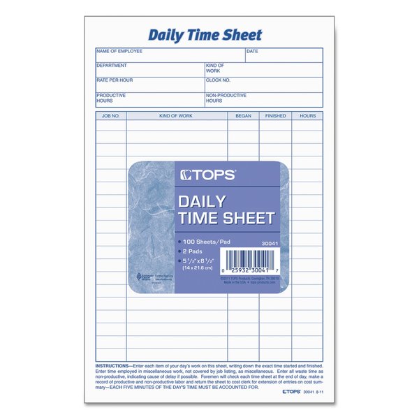 Daily Time and Job Sheets, 8.5x5.5, PK200
