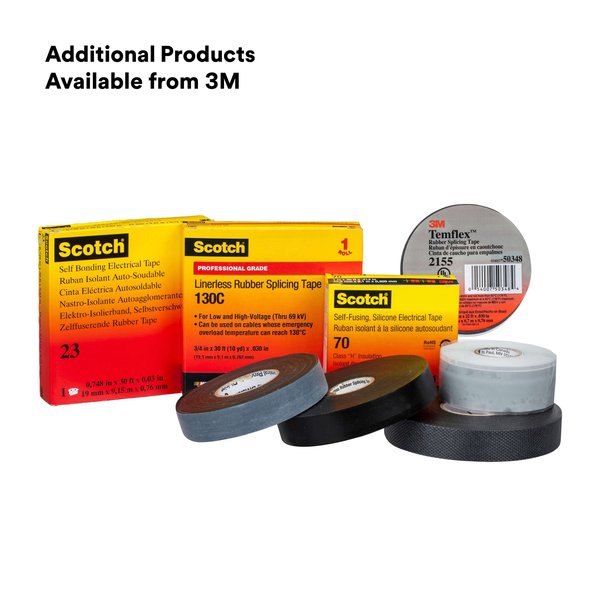 Rubber Electrical Tape, 130C, Scotch, 1 in W x 30 ft L, 30 mil thick, Black, 1 Pack