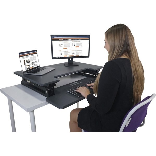 Height Adjustable Standing Desk with Keyboard Tray, 23 in D, 36 in W, Charcoal Gray, Black