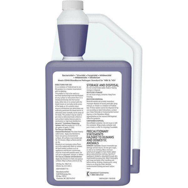 Cleaner and Disinfectant Concentrate, 32 oz. Bottle, Unscented, Blue
