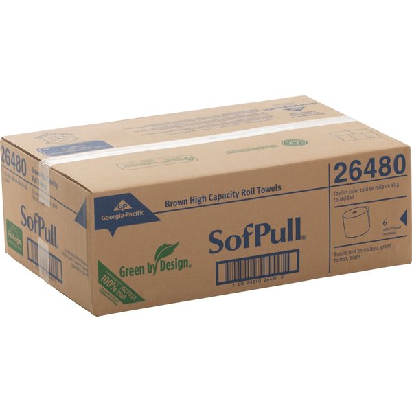 Soffpull Hardwound Paper Towels, 1, Continuous Roll, 1000 ft, Brown, 6 PK