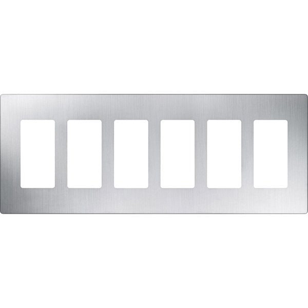 Designer Wall Plates, Number of Gangs: 6 Stainless Steel, Satin Finish, Stainless Steel