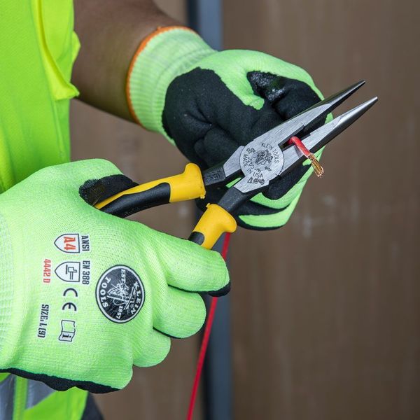 8 9/16 in J203 Needle Nose Plier, Side Cutter Plastic Dipped Handle