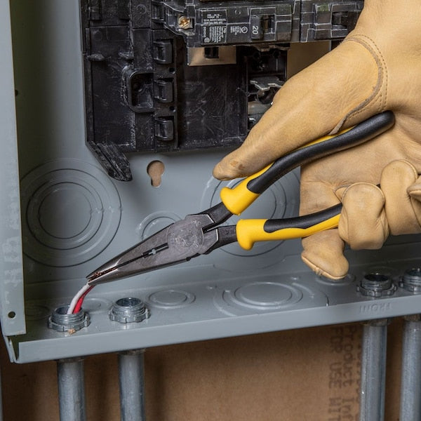 8 9/16 in J203 Long Nose Plier, Side Cutter Plastic Dipped Handle