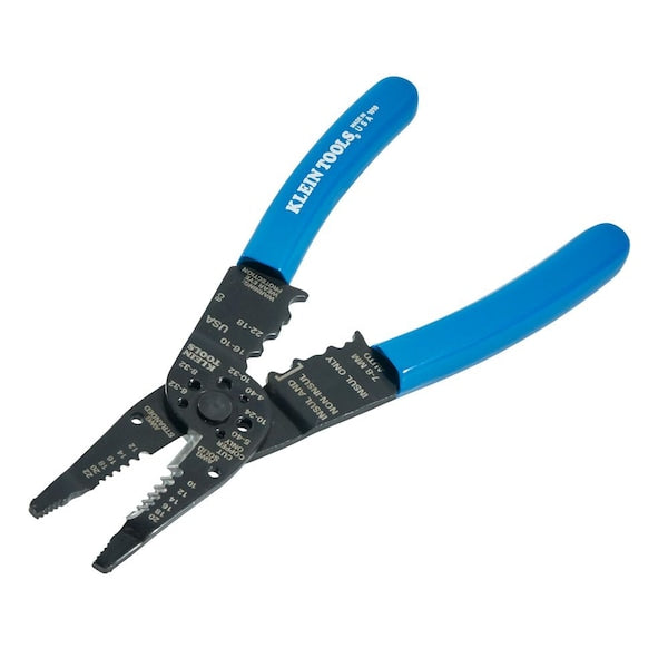 Long Nose Wire Stripper/Crimper/Cutter/Looper, Overall Length 8 1/4 in, Capacity 22 to 10 AWG, Blue