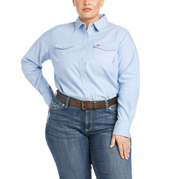 Womens FR Button Down Shirt, Blue, S