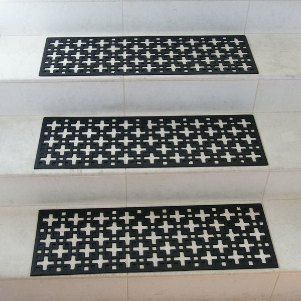 6- Piece Stars Step Mat Rubber Stair Treads, 9.75 by 29.75-Inch, Black