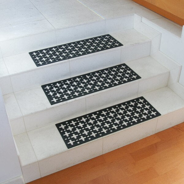 6- Piece Stars Step Mat Rubber Stair Treads, 9.75 by 29.75-Inch, Black