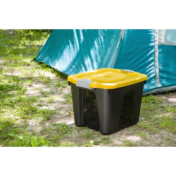 Storage Tote with Snap Lid, Black/Yellow/Gray, Polypropylene, 19 in L, 10 gal Volume Capacity
