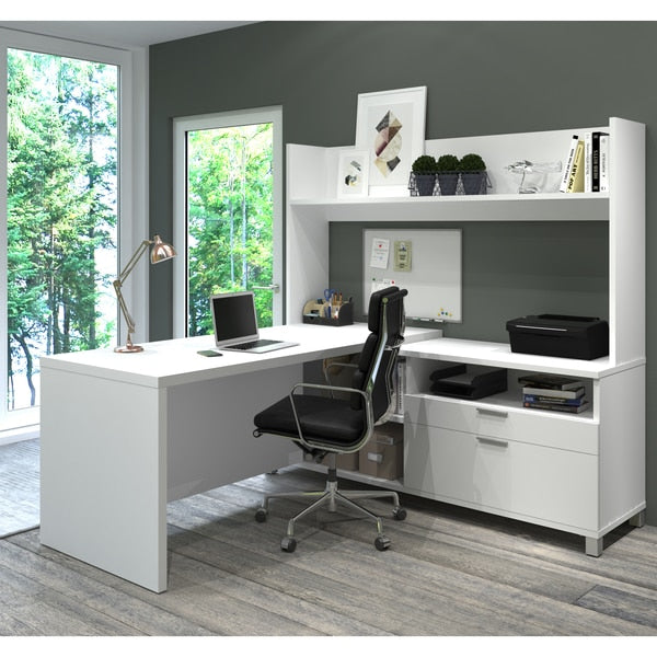 Pro-Linea L-Desk With Open Hutch, White