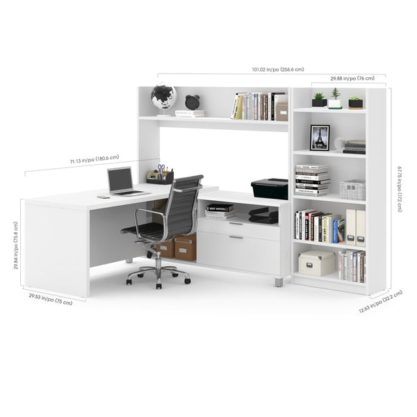 Pro-Linea L-Desk With Bookcase, White