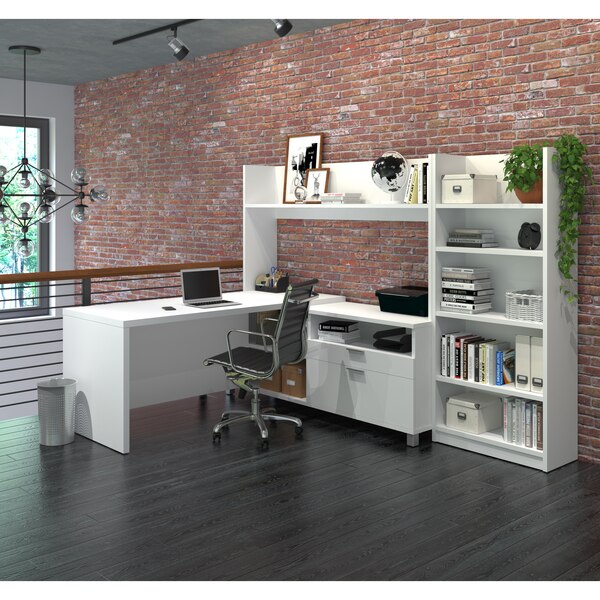 Pro-Linea L-Desk With Bookcase, White
