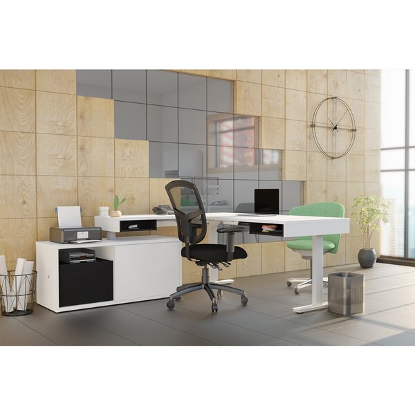 Pro-Vega Height Adjustable L-Desk, White/Black