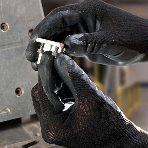 Polyurethane Coated Gloves, Palm Coverage, Black, M, PR