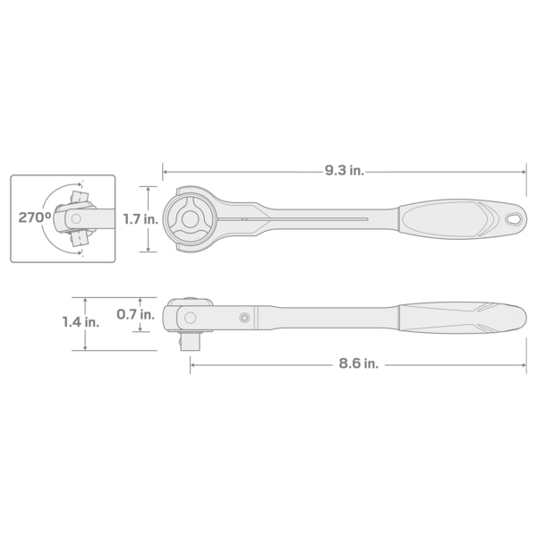 1/4 Inch Drive x 5 Inch Swivel-Head Quick-Release Ratchet