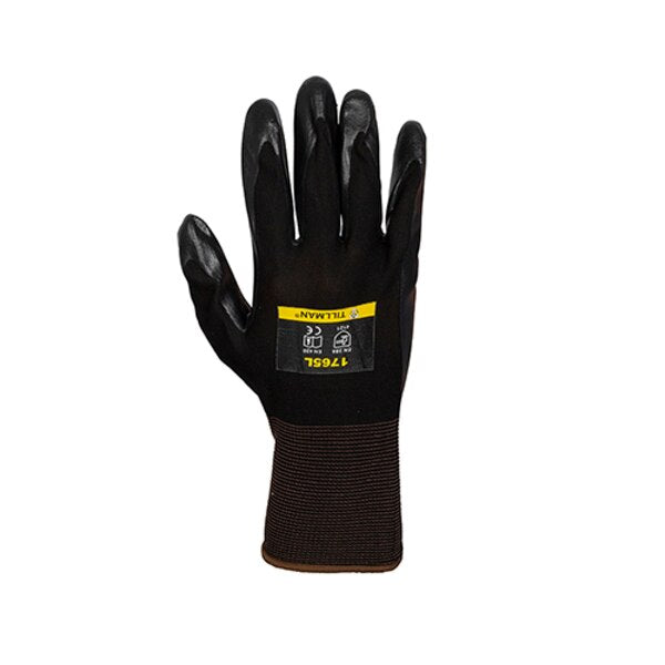 Foam Nitrile Coated Gloves, Palm Coverage, Black, L, PR