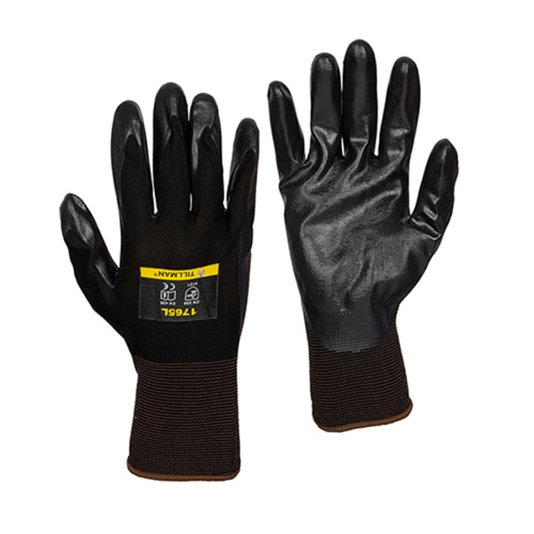 Foam Nitrile Coated Gloves, Palm Coverage, Black, L, PR